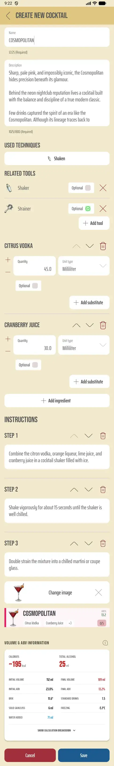 Create screen for cocktails - Cosmopolitan